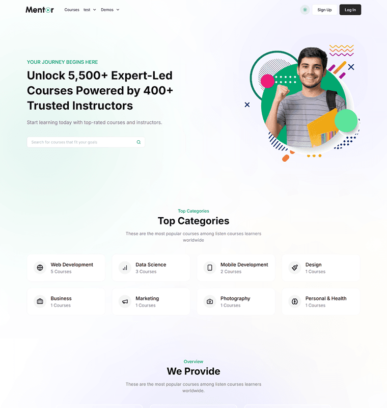 Mentor LMS Classic homepage demo
