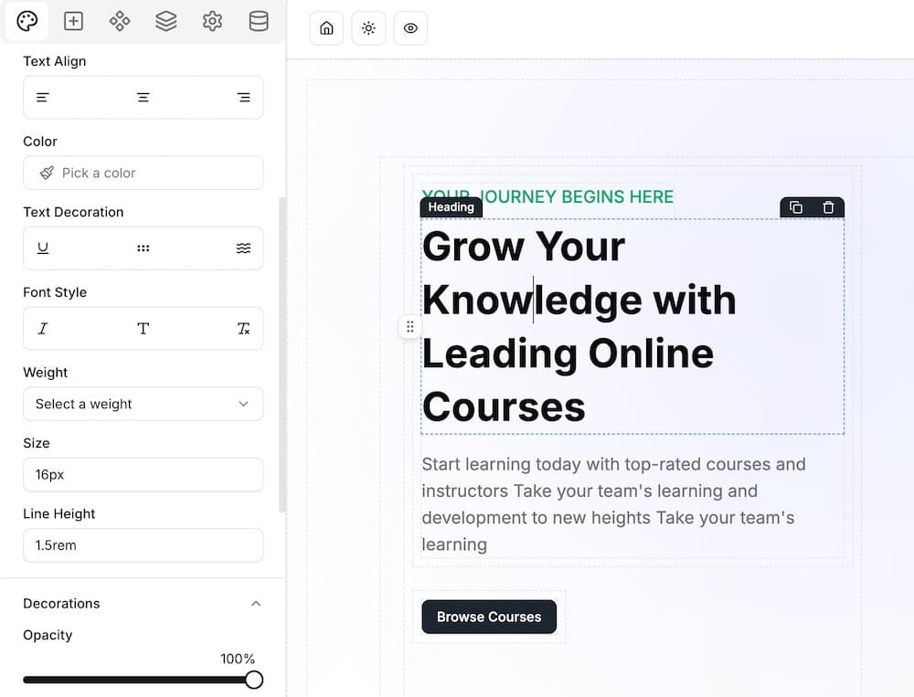 Mentor LMS drag and drop course builder interface